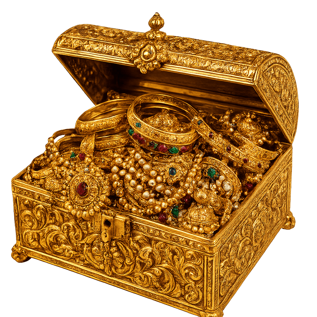 A treasure chest brimming with gold jewellery